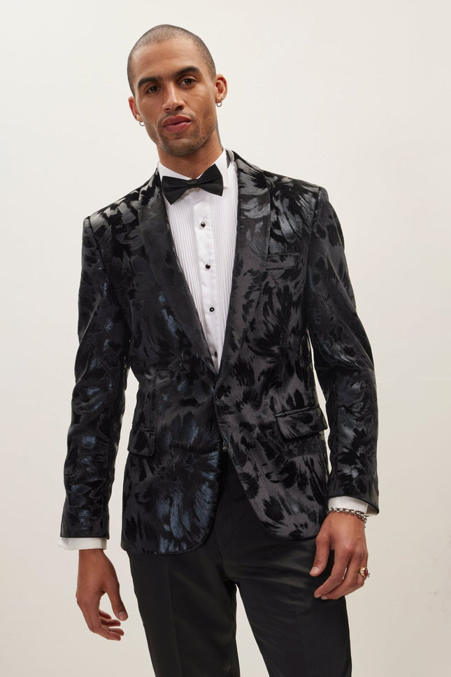 Men's Floral Shawl Lapel Tuxedo Jacket - Black | Ron Tomson