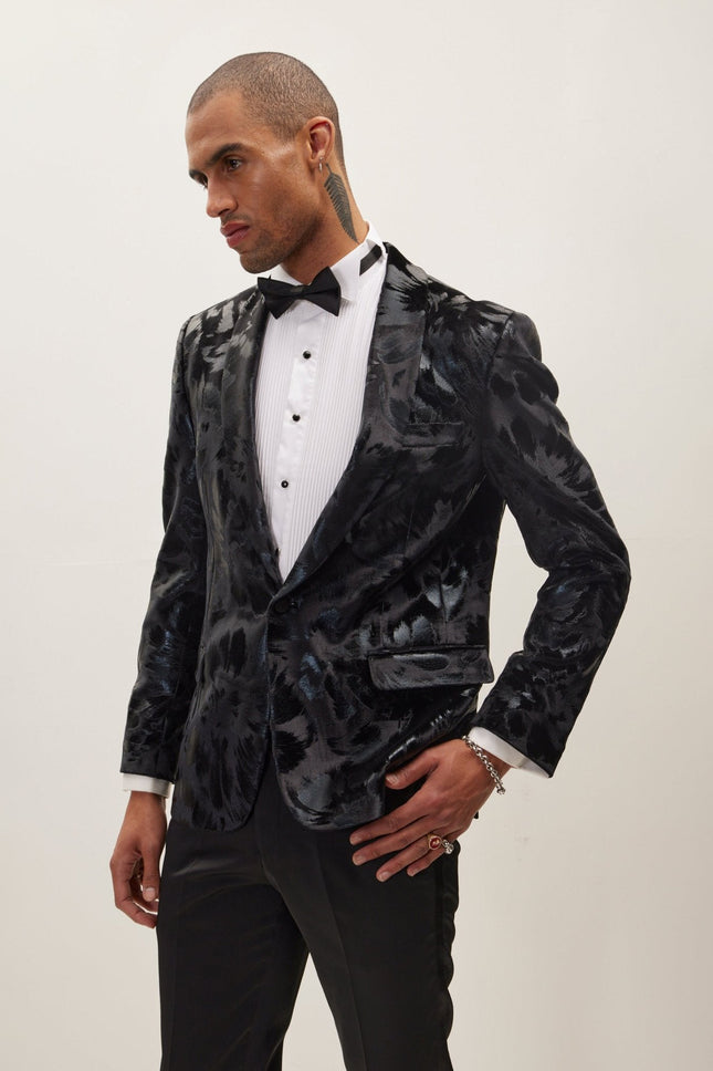 Men's Floral Shawl Lapel Tuxedo Jacket - Black | Ron Tomson