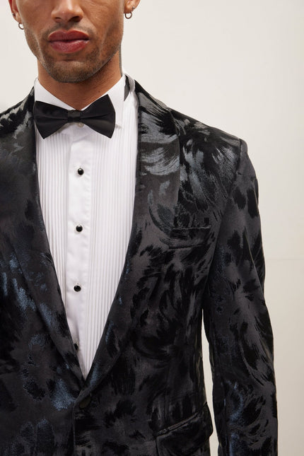 Men's Floral Shawl Lapel Tuxedo Jacket - Black | Ron Tomson