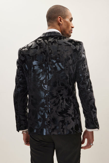 Men's Floral Shawl Lapel Tuxedo Jacket - Black | Ron Tomson