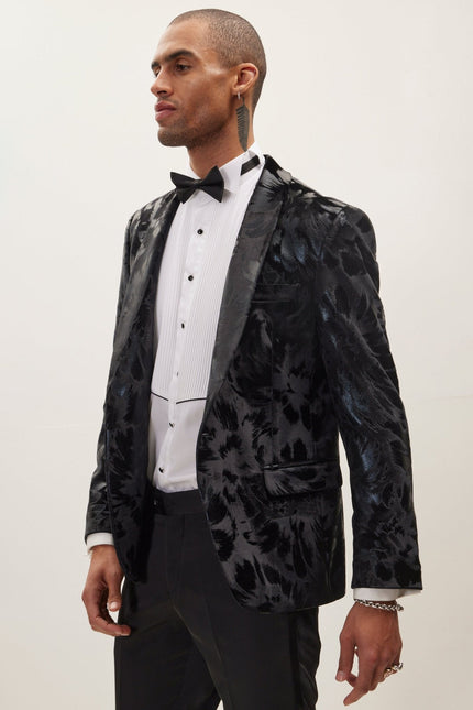 Men's Floral Shawl Lapel Tuxedo Jacket - Black | Ron Tomson