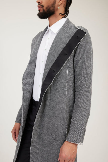 Men's Long Shawl Collar Cardigan - Black White | Ron Tomson