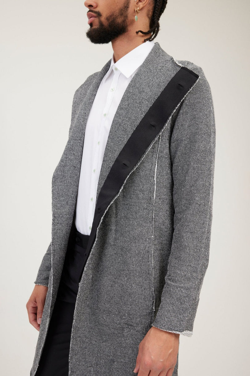 Men's Long Shawl Collar Cardigan - Black White | Ron Tomson