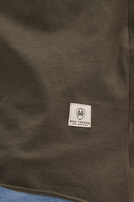 Men's Asymmetric Stitched Distorted T-Shirt - Khaki | Ron Tomson