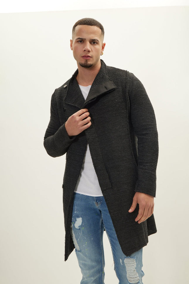 Men's Shawl Collar Cardigan - Anthracite Black | Ron Tomson