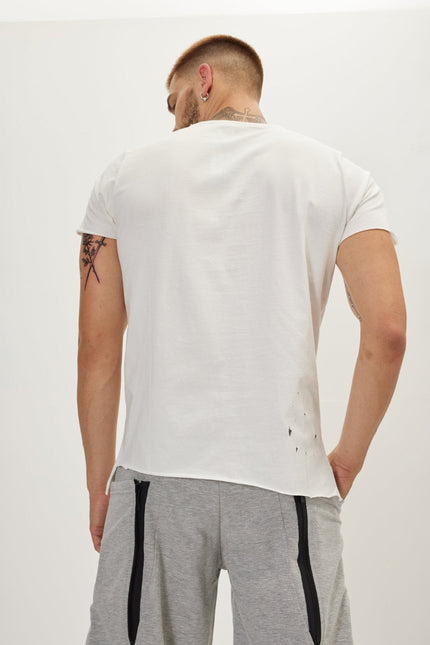 Men's Asymmetric Distorted Crew T-Shirt - Off-White | Ron Tomson