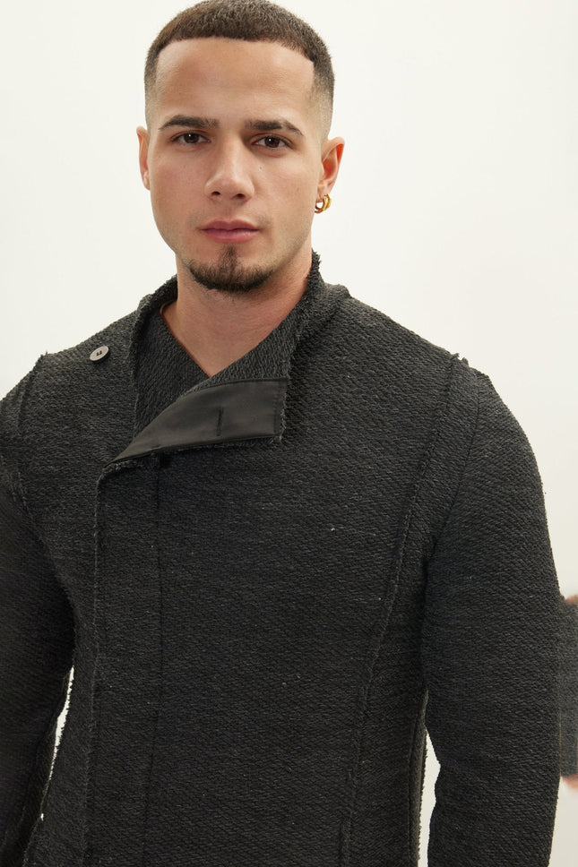 Men's Shawl Collar Cardigan - Anthracite Black | Ron Tomson