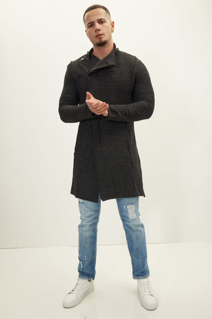 Men's Shawl Collar Cardigan - Anthracite Black | Ron Tomson