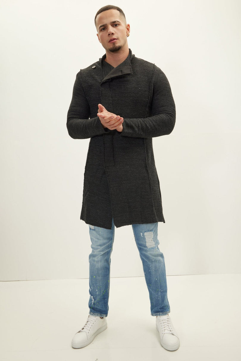 Men's Shawl Collar Cardigan - Anthracite Black | Ron Tomson