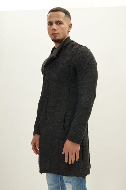Men's Shawl Collar Cardigan - Anthracite Black | Ron Tomson