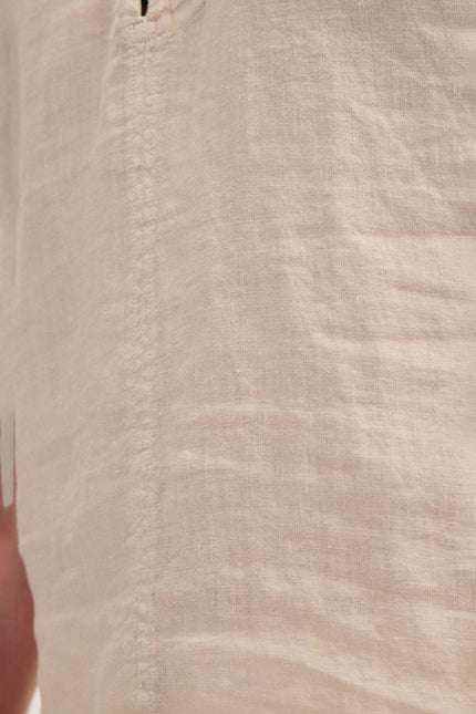 Men's Mandarin Collar Linen Shirt - Beige | Ron Tomson