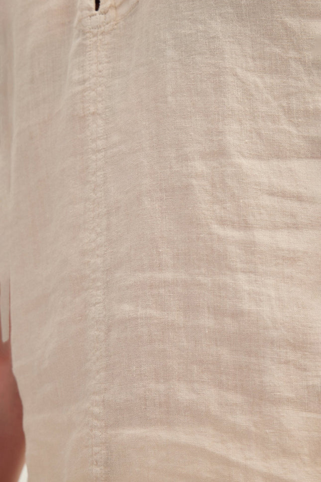 Men's Mandarin Collar Linen Shirt - Beige | Ron Tomson