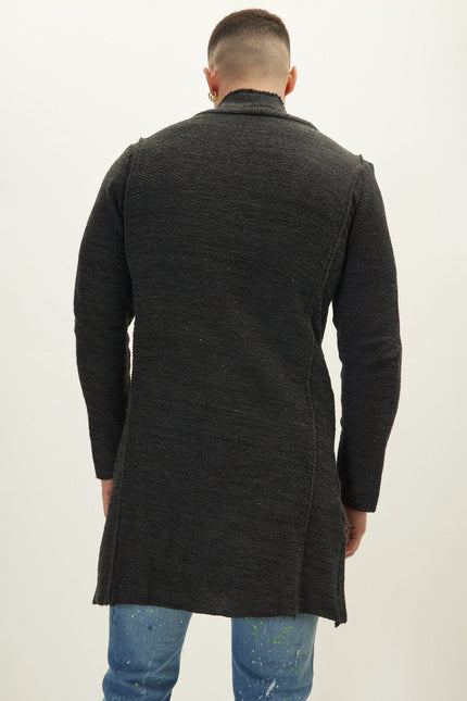 Men's Shawl Collar Cardigan - Anthracite Black | Ron Tomson