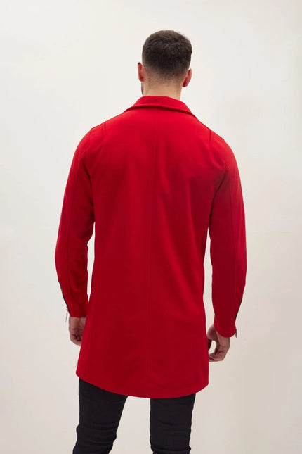Men's Asymmetrical Zip Overcoat - Red | Ron Tomson