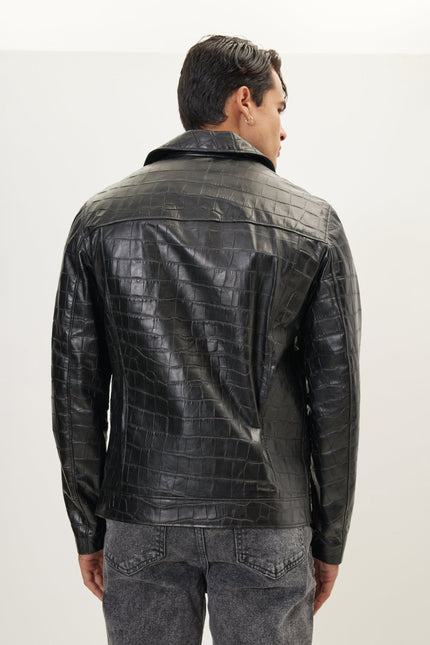 Men's Asymmetric Leather Motorcycle Jacket - Black | Ron Tomson