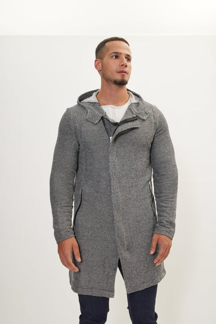 Men's Long Cardigan - Black White | Ron Tomson