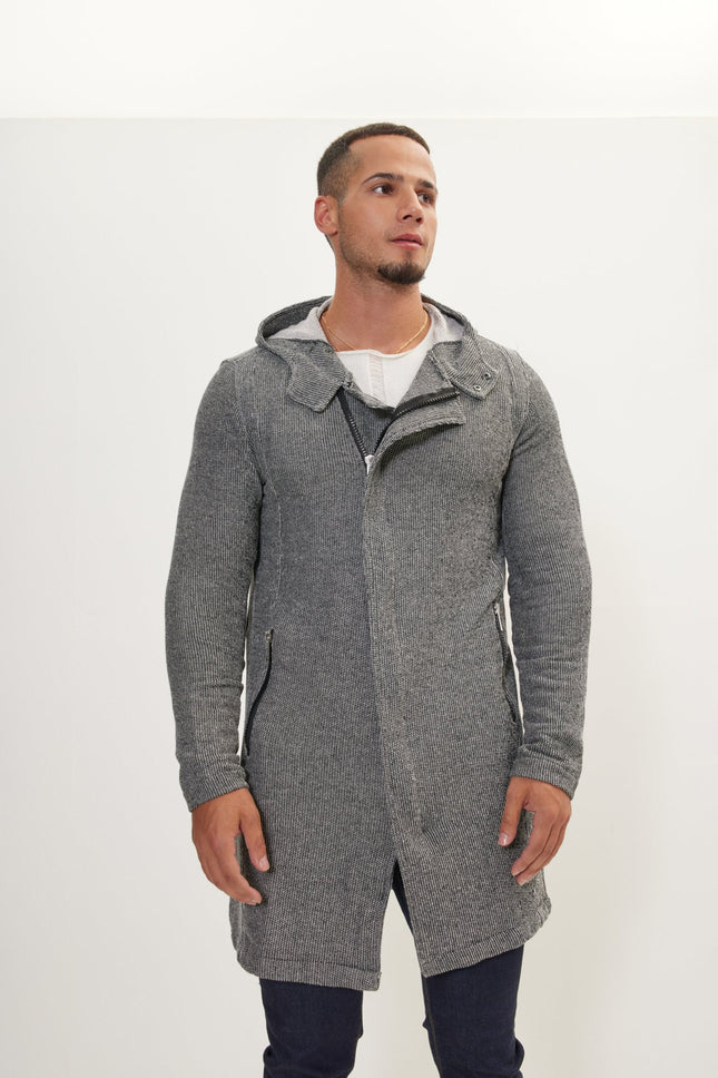Men's Long Cardigan - Black White | Ron Tomson