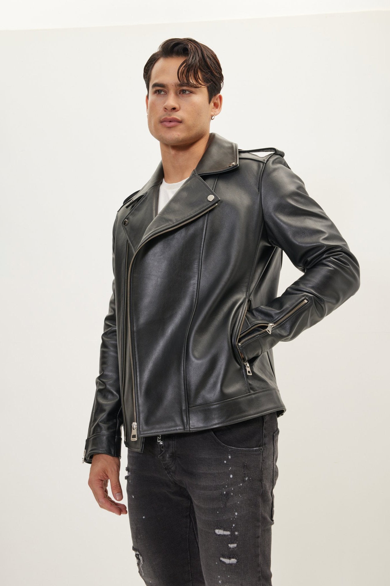 Men's Falcon Full-Grain Leather Asymmetric Epaulet Motorcycle