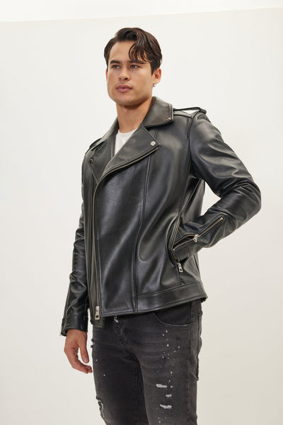 Men's Falcon Full-Grain Leather Asymmetric Epaulet Motorcycle