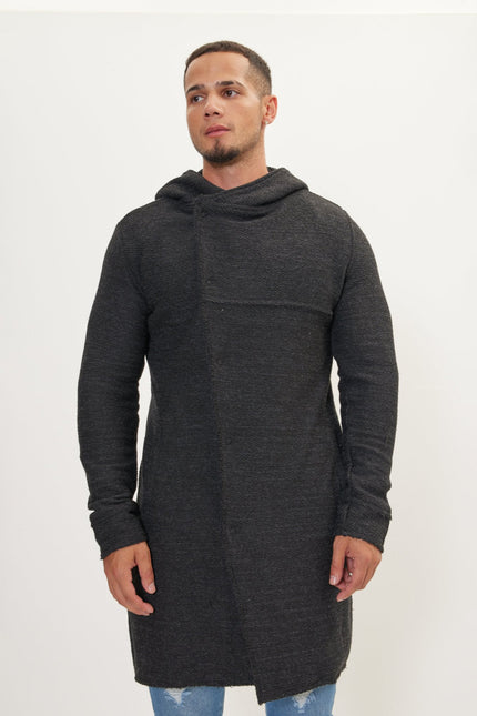 Men's Long Hooded Cardigan - Anthracite | Ron Tomson