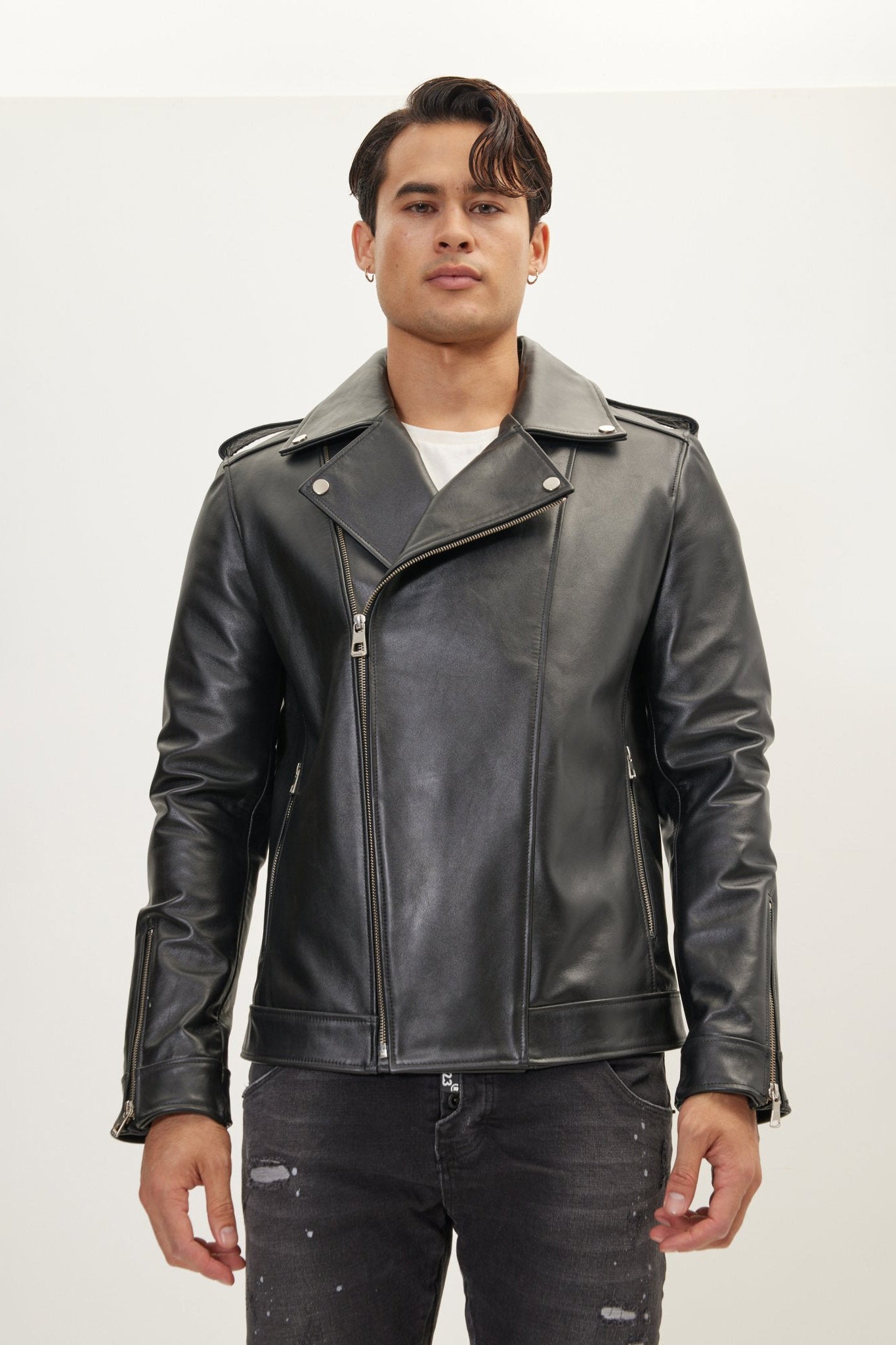 Men's Falcon Full-Grain Leather Asymmetric Epaulet Motorcycle