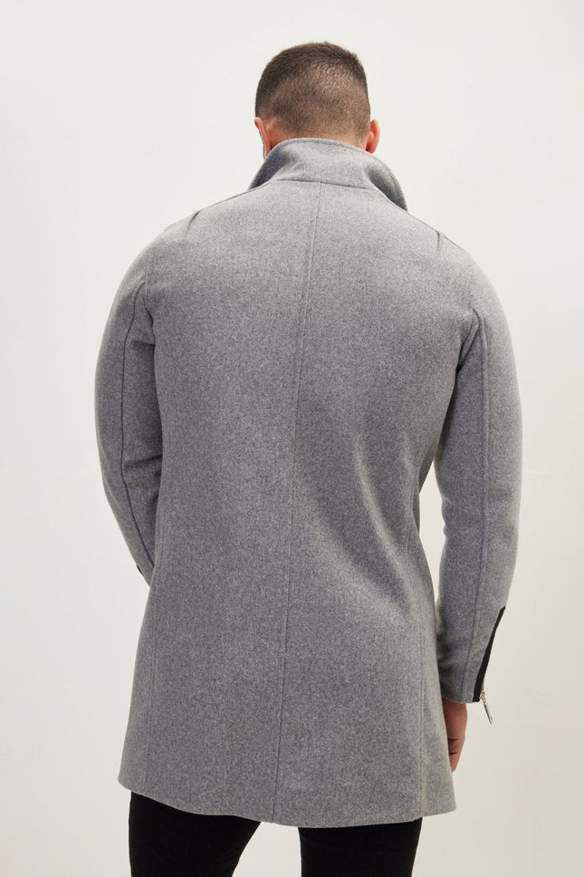Men's Asymmetrical Faux Shearling Overcoat - Grey | Ron Tomson