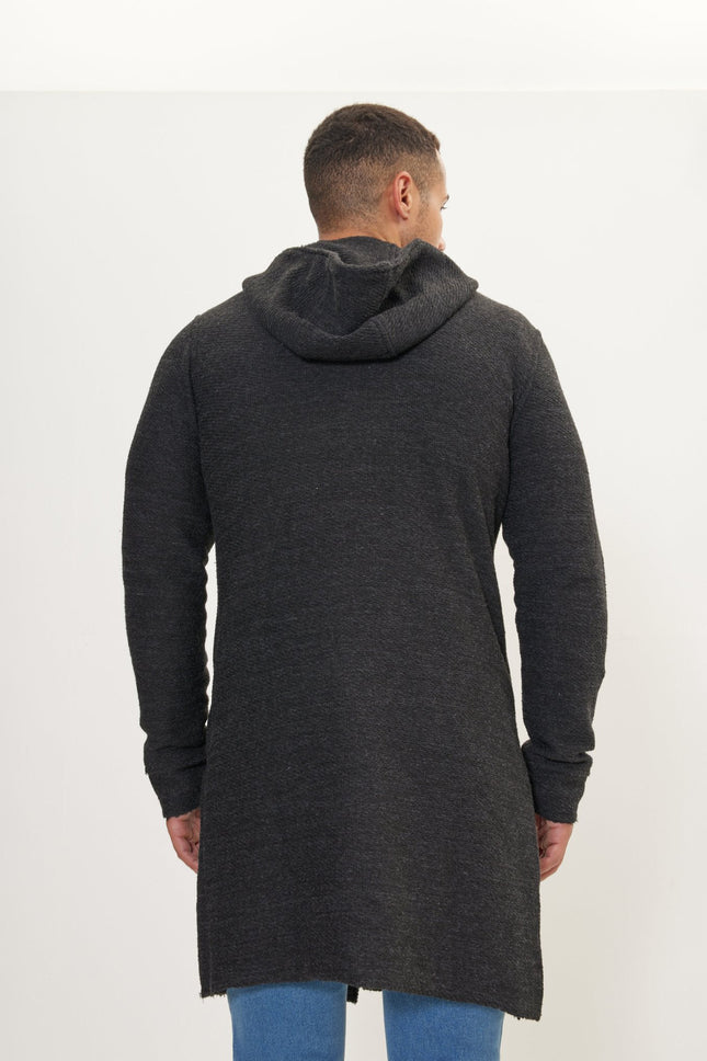 Men's Long Hooded Cardigan - Anthracite | Ron Tomson