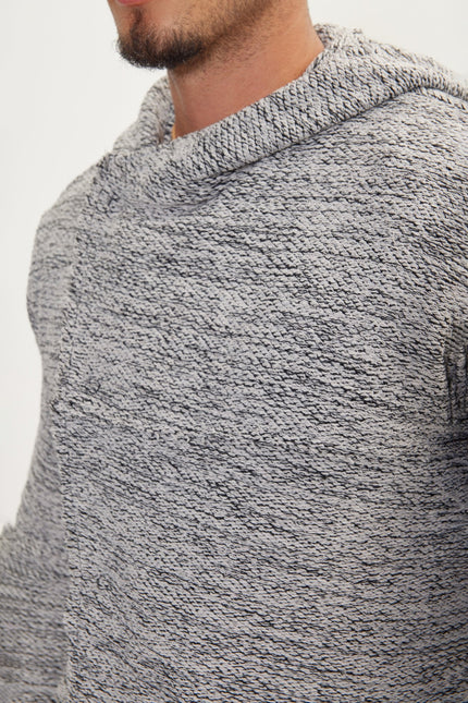 Men's Long Hooded Cardigan - White Black | Ron Tomson