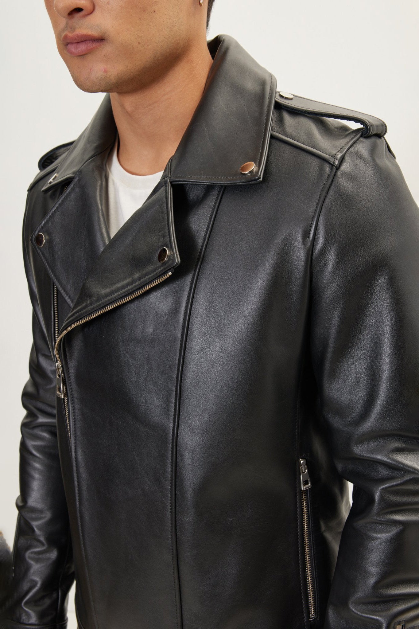 Men's Falcon Full-Grain Leather Asymmetric Epaulet Motorcycle