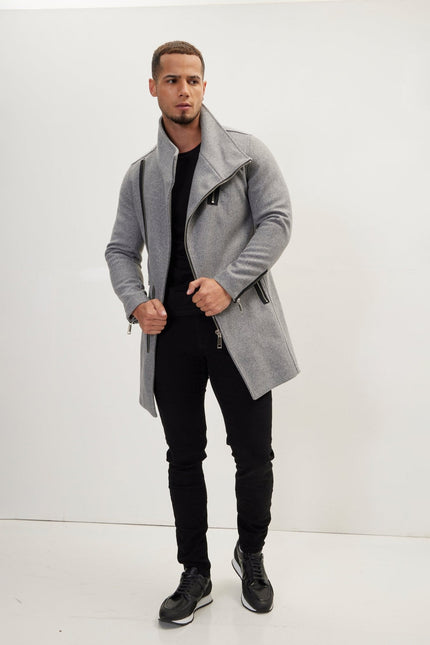 Men's Asymmetrical Faux Shearling Overcoat - Grey | Ron Tomson