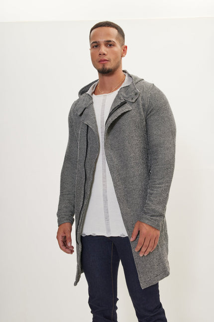 Men's Long Cardigan - Black White | Ron Tomson