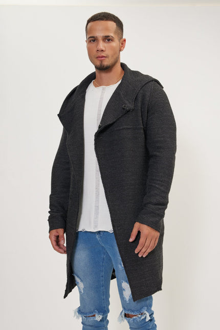 Men's Long Hooded Cardigan - Anthracite | Ron Tomson