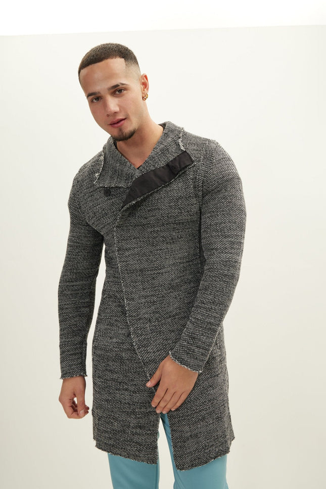 Men's Shawl Collar Cardigan - Black White | Ron Tomson