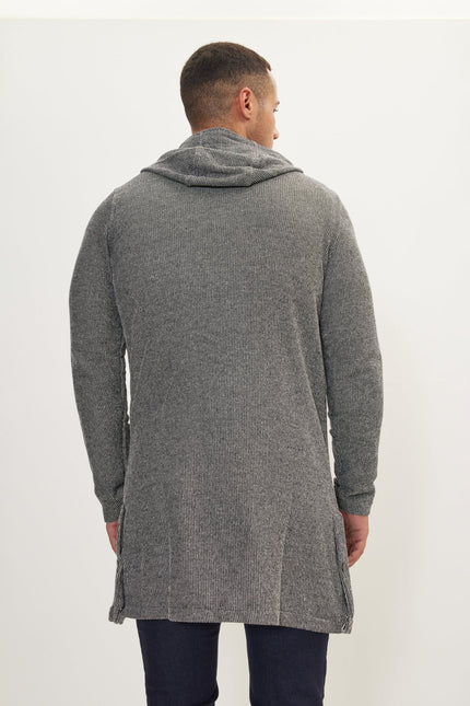 Men's Long Cardigan - Black White | Ron Tomson