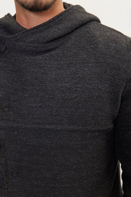 Men's Long Hooded Cardigan - Anthracite | Ron Tomson
