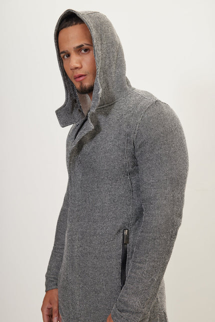 Men's Long Cardigan - Black White | Ron Tomson