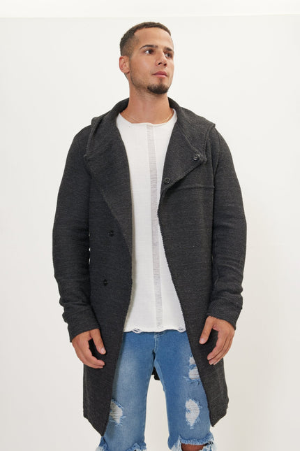 Men's Long Hooded Cardigan - Anthracite | Ron Tomson