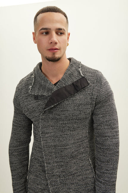 Men's Shawl Collar Cardigan - Black White | Ron Tomson