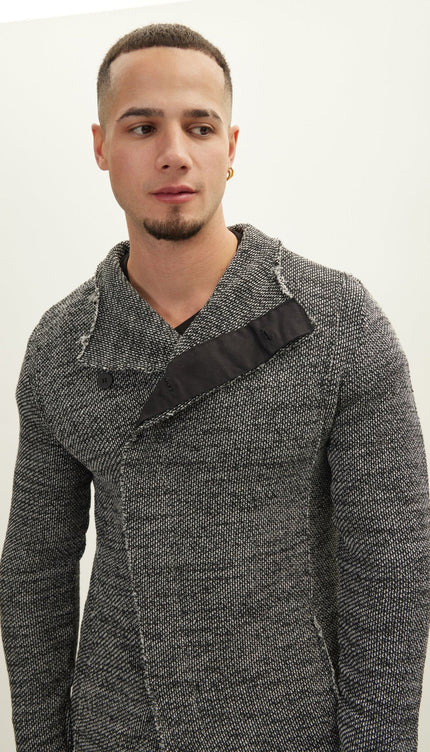 Asymmetric Shawl-Collar Cardigan - Black White