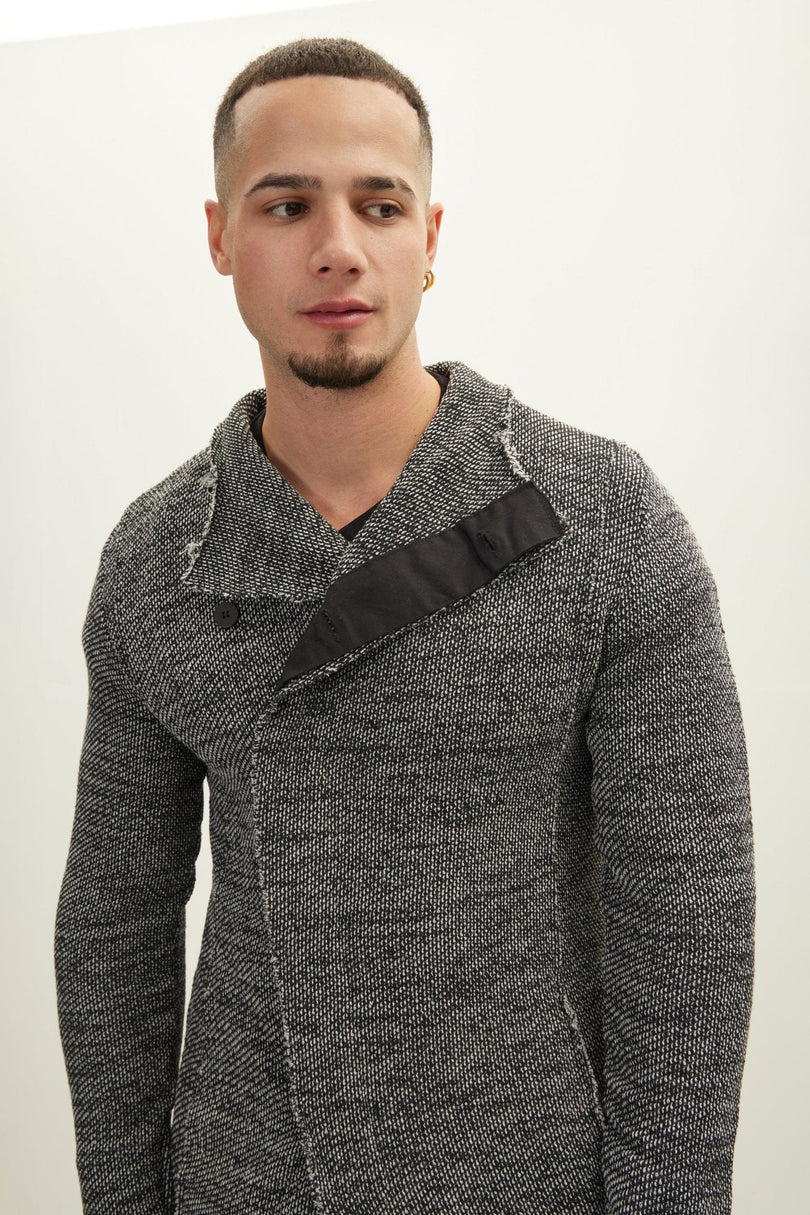 Men's Shawl Collar Cardigan - Black White | Ron Tomson