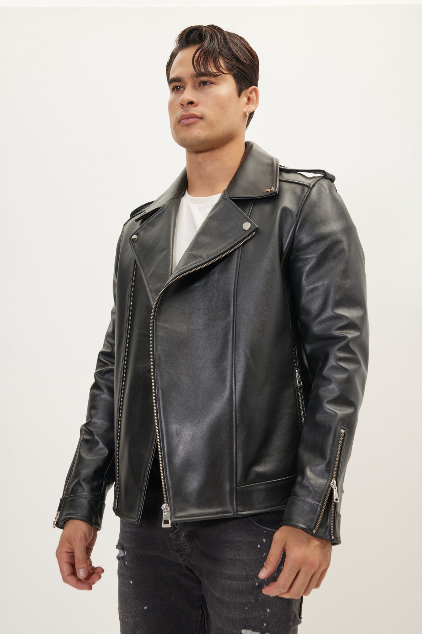 Men's Falcon Full-Grain Leather Asymmetric Epaulet Motorcycle
