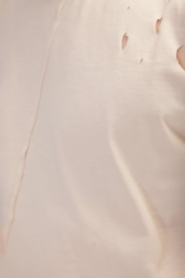 Men's Asymmetric Stitched Distorted T-Shirt - Stone | Ron Tomson