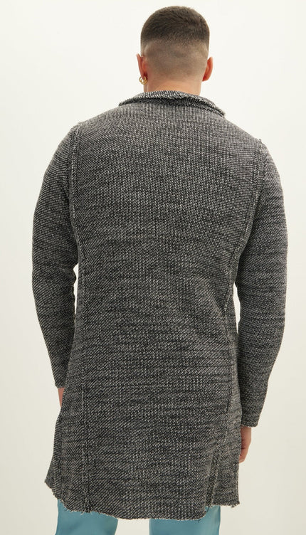 Asymmetric Shawl-Collar Cardigan - Black White