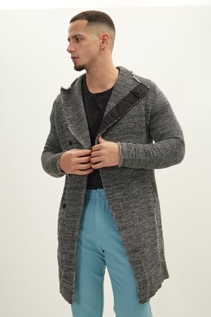 Men's Shawl Collar Cardigan - Black White | Ron Tomson