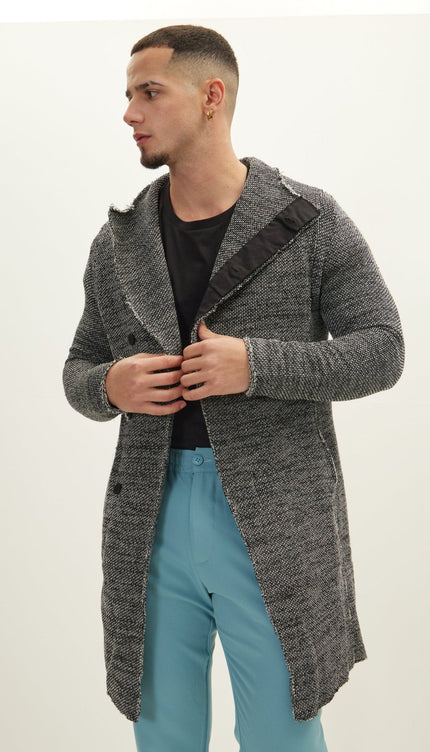 Asymmetric Shawl-Collar Cardigan - Black White