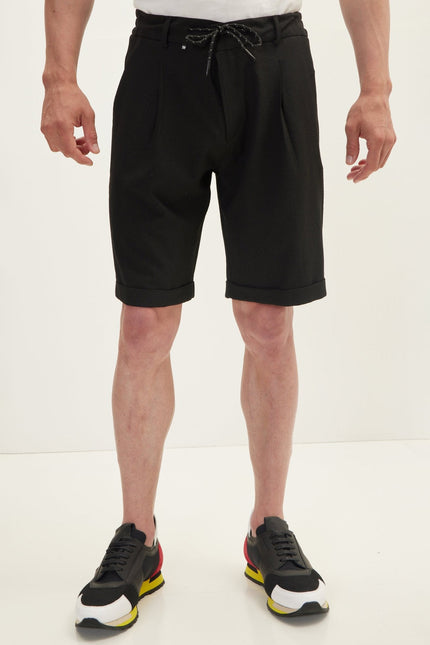 Men's Drawstring Cotton Shorts - Black | Ron Tomson