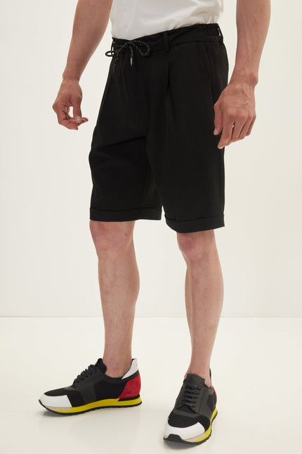 Men's Drawstring Cotton Shorts - Black | Ron Tomson