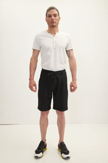 Men's Drawstring Cotton Shorts - Black | Ron Tomson