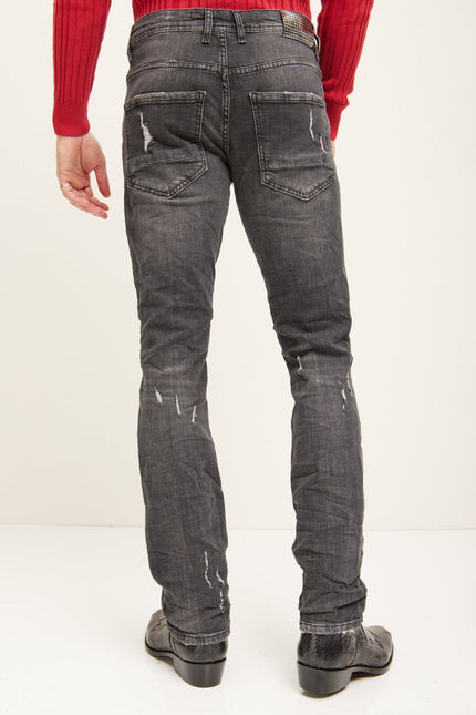 Men's Boot Cut Distressed Denim - Black | Ron Tomson