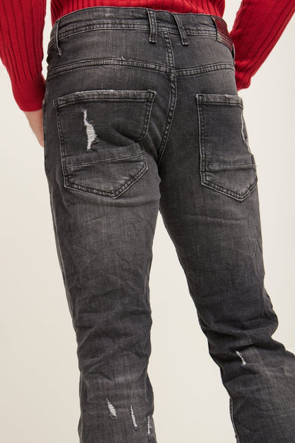 Men's Boot Cut Distressed Denim - Black | Ron Tomson
